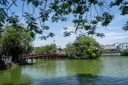 Ngoc Son Temple is located in the middle of Hoan Kim Lake in Hanoi's old town.