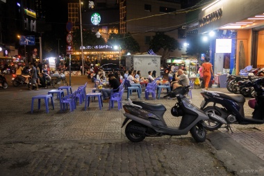 HCM is lined with with small road side food stalls. Interestingly the chairs almost always face out.